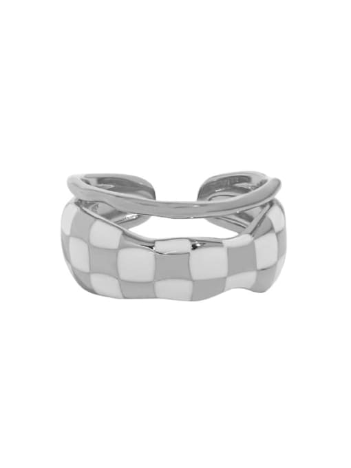 White gold [white glue dropping] 925 Sterling Silver Enamel Geometric Vintage Stackable Ring